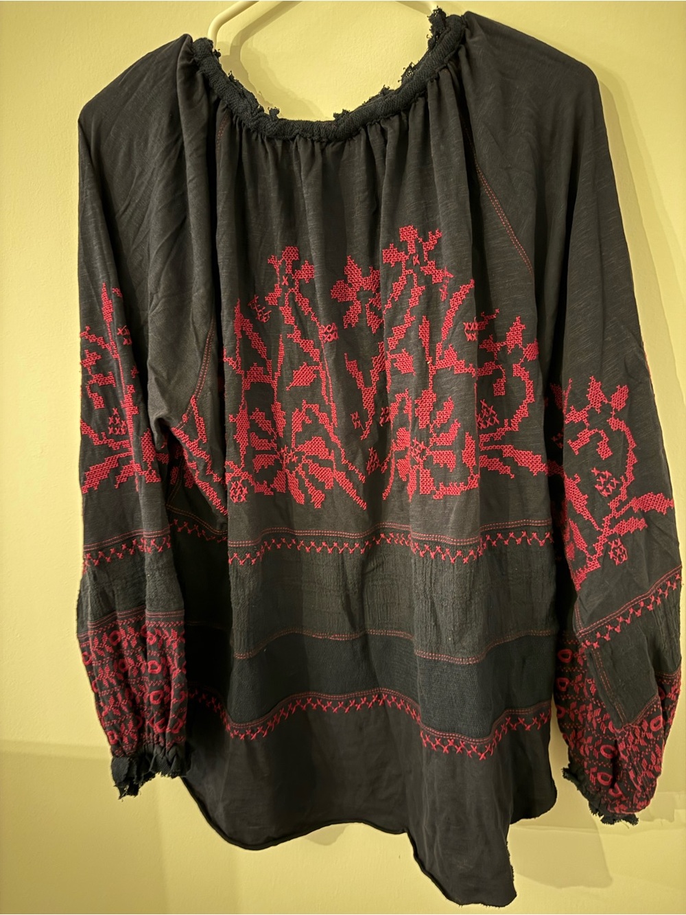 Free People Persuasion Navy Top Embroidered Mesh Pullover Extra Small boho - Picture 5 of 7